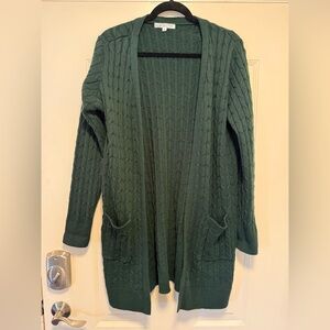 cleo Dark Green Cable Knit Open Front Cardigan
